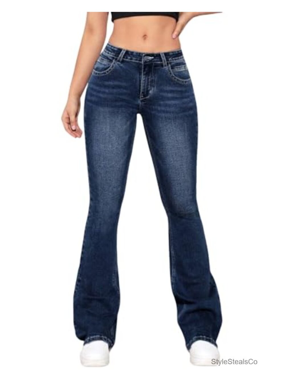 Women's Flared Jeans Low Rise Stretch Denim Bell Bottom Retro 70s Work Pants